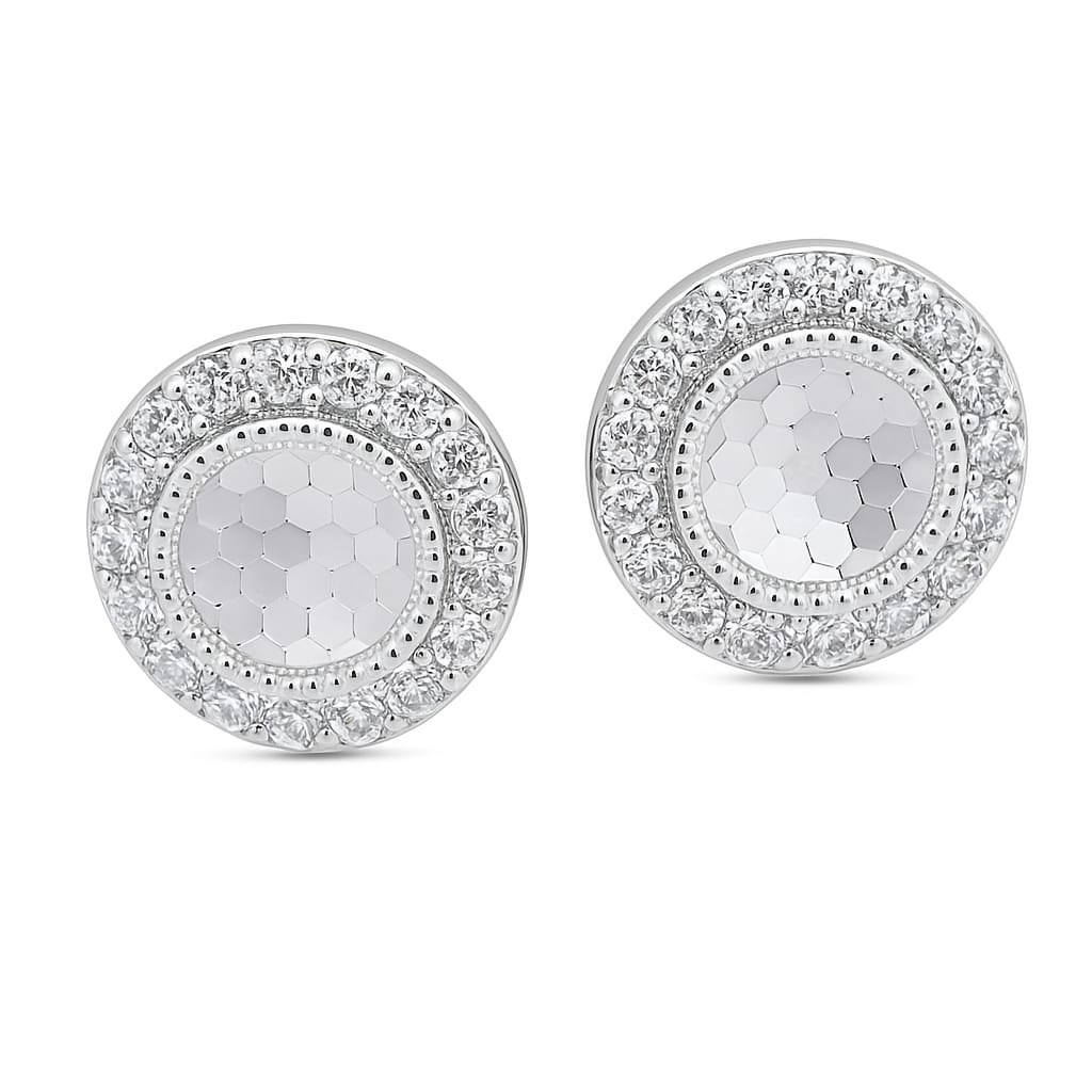Celestial Halo 925 Sterling Silver Round Stud Earrings