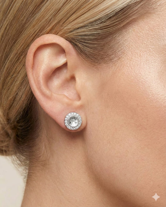 Celestial Halo 925 Sterling Silver Round Stud Earrings