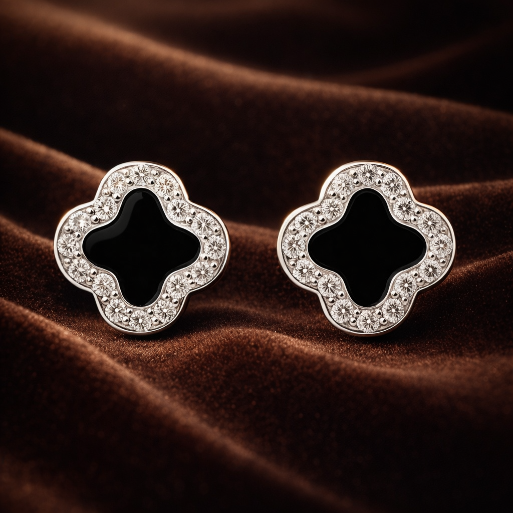 Midnight Clover 925 Sterling Silver Stud Earrings
