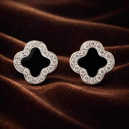 Midnight Clover 925 Sterling Silver Stud Earrings
