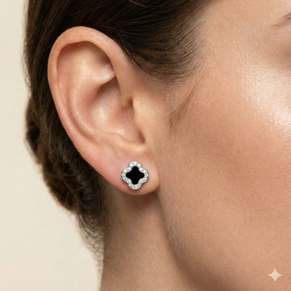 Midnight Clover 925 Sterling Silver Stud Earrings
