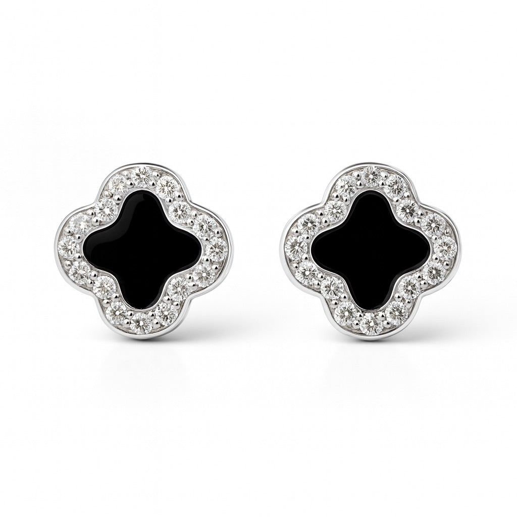 Midnight Clover 925 Sterling Silver Stud Earrings