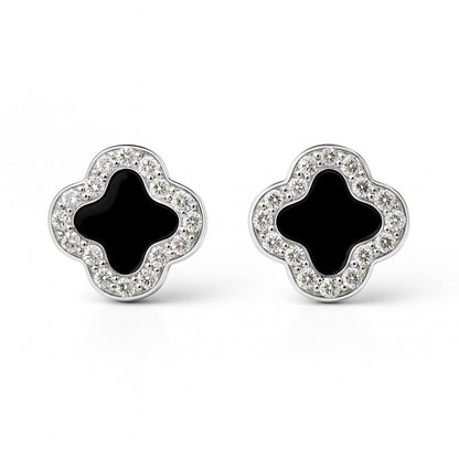 Midnight Clover 925 Sterling Silver Stud Earrings