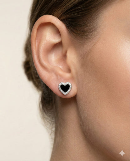 Midnight Heart 925 Sterling Silver Stud Earrings