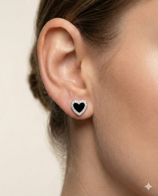 Midnight Heart 925 Sterling Silver Stud Earrings