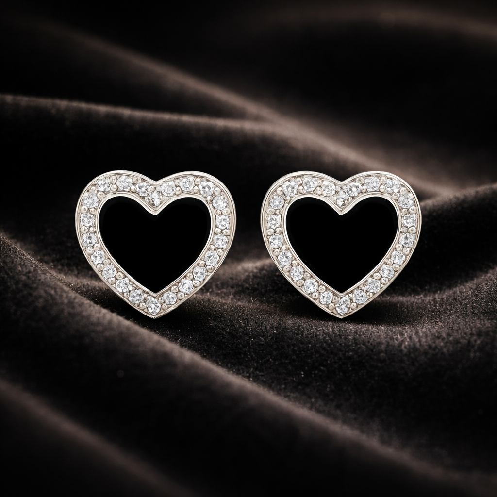 Midnight Heart 925 Sterling Silver Stud Earrings