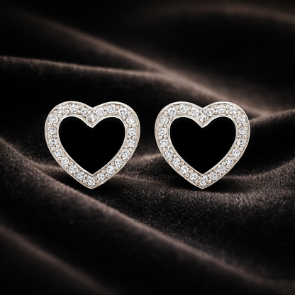 Midnight Heart 925 Sterling Silver Stud Earrings