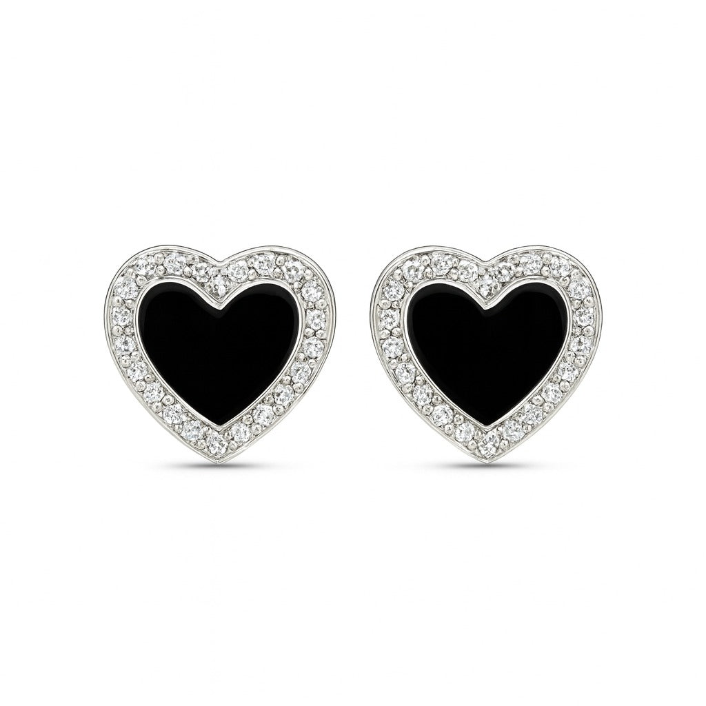Midnight Heart 925 Sterling Silver Stud Earrings