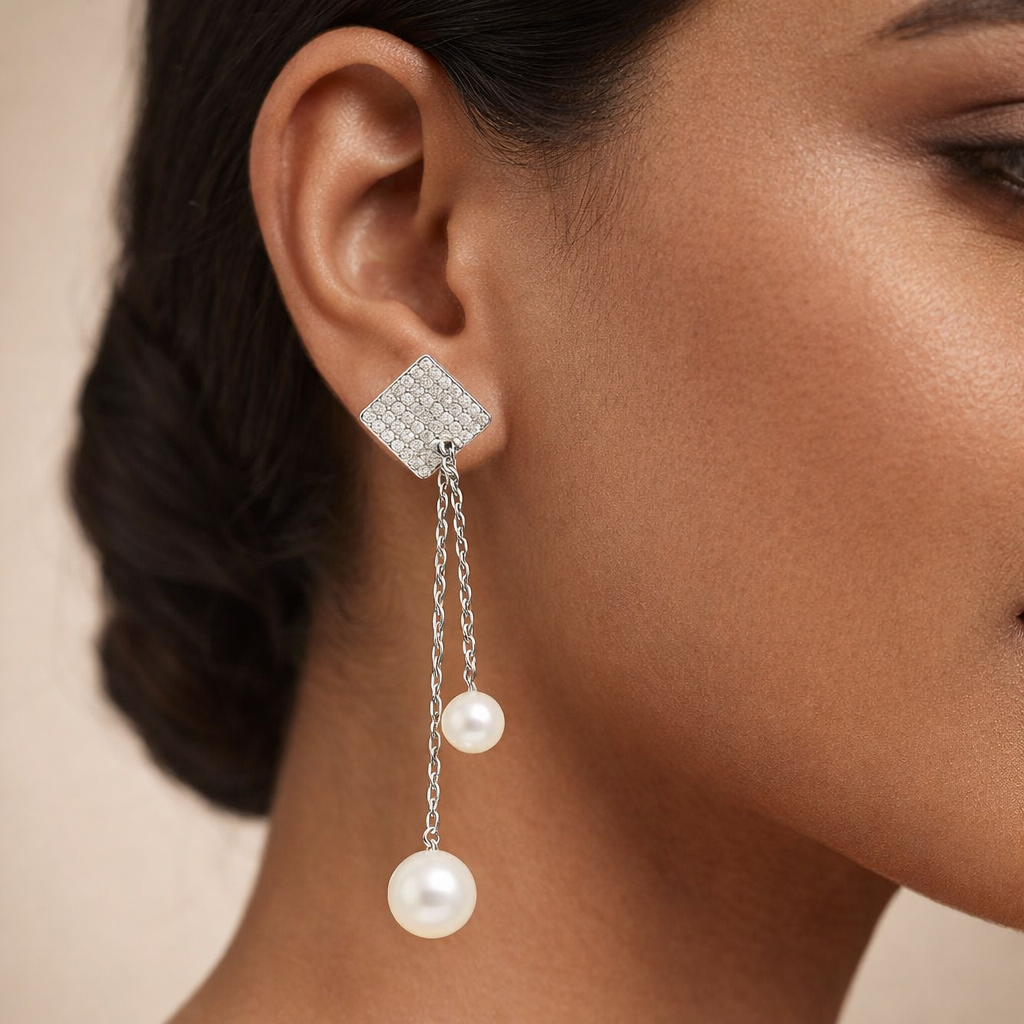 Celeste Pearl Cascade 925 Sterling Silver Drop Earrings