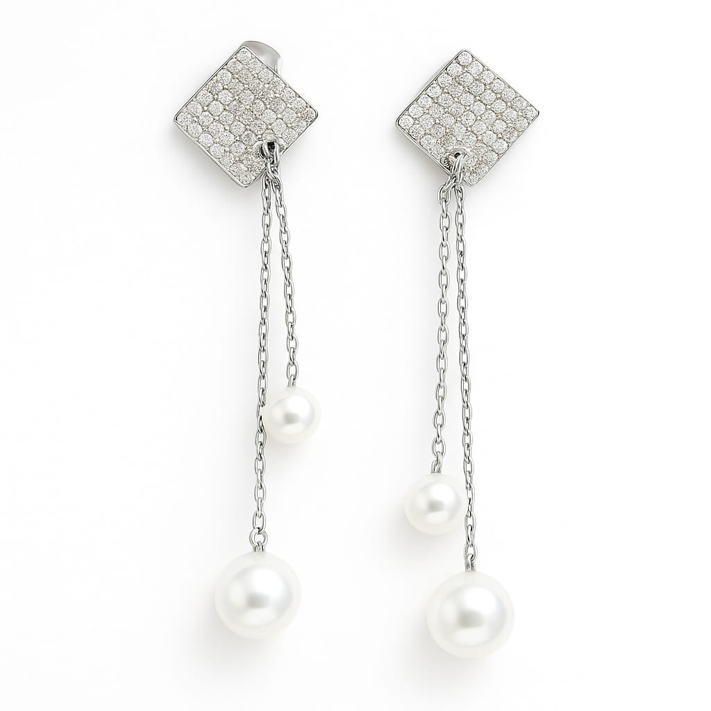 Celeste Pearl Cascade 925 Sterling Silver Drop Earrings