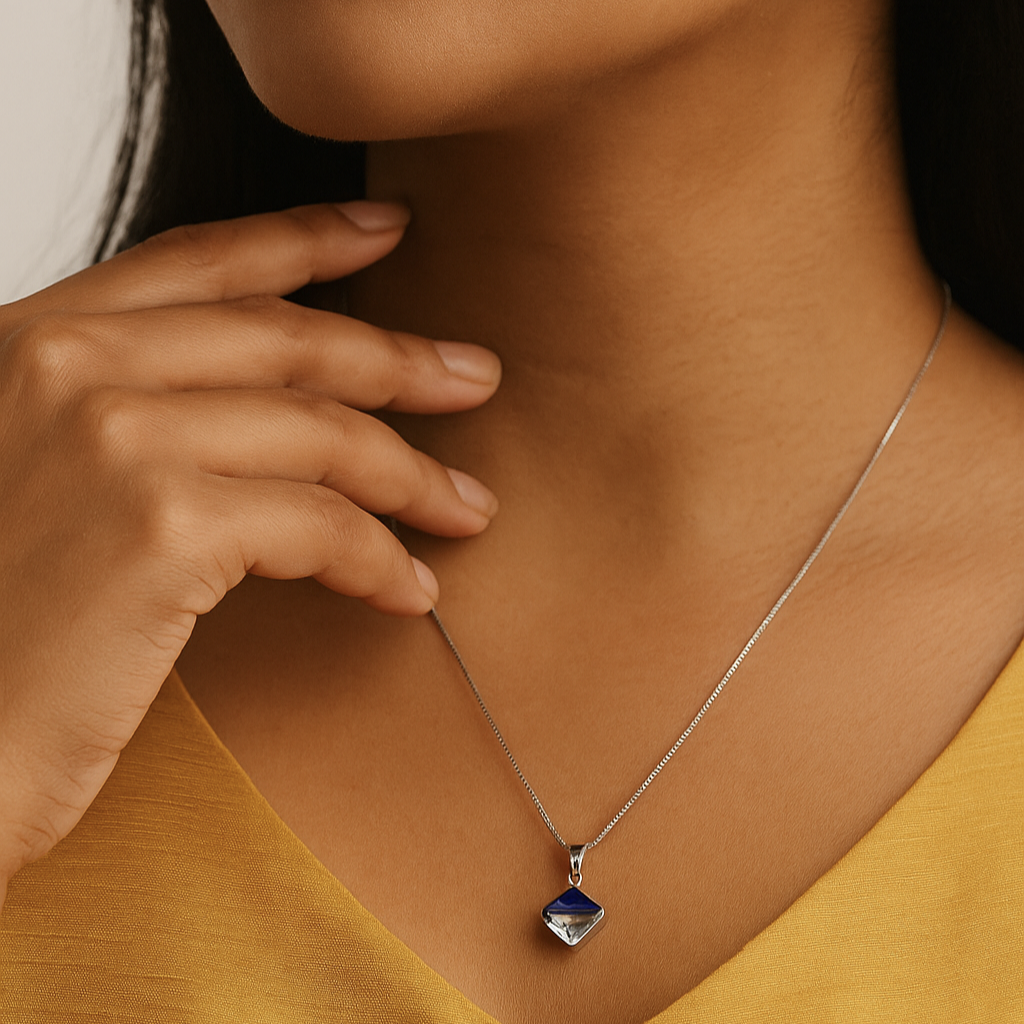 Iyamay Blue Heart Silver Necklace
