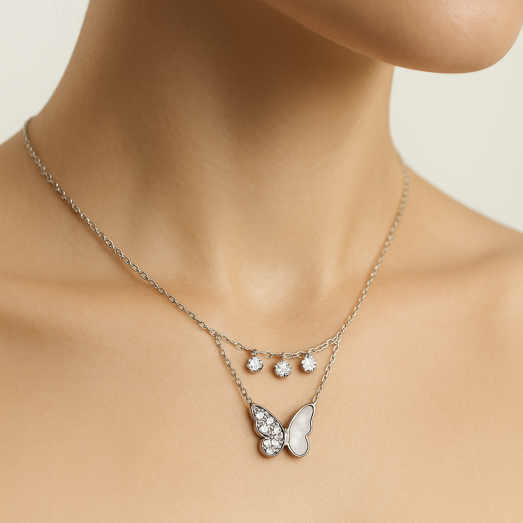 Iyamy Silver Necklace with Butterfly Pendant